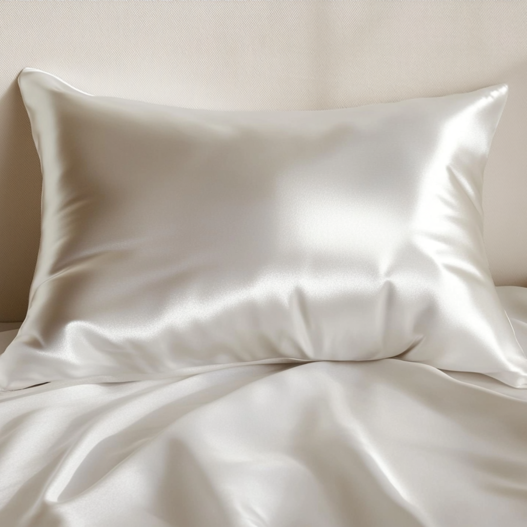 Kivien Silk DUO šilkinis pagalvės užvalkalas + miego akių kaukė „Coconut White”
