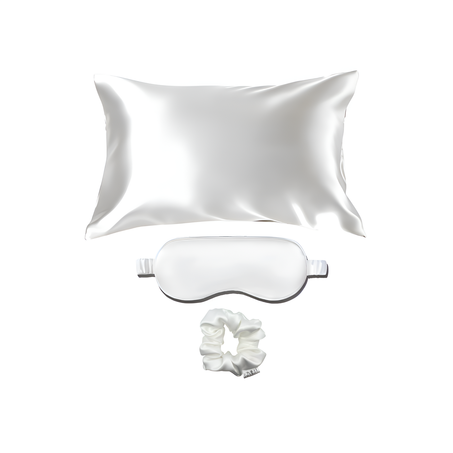 Kivien Silk TRIO šilkinis pagalvės užvalkalas + miego akių kaukė + plaukų gumytė „Coconut White”