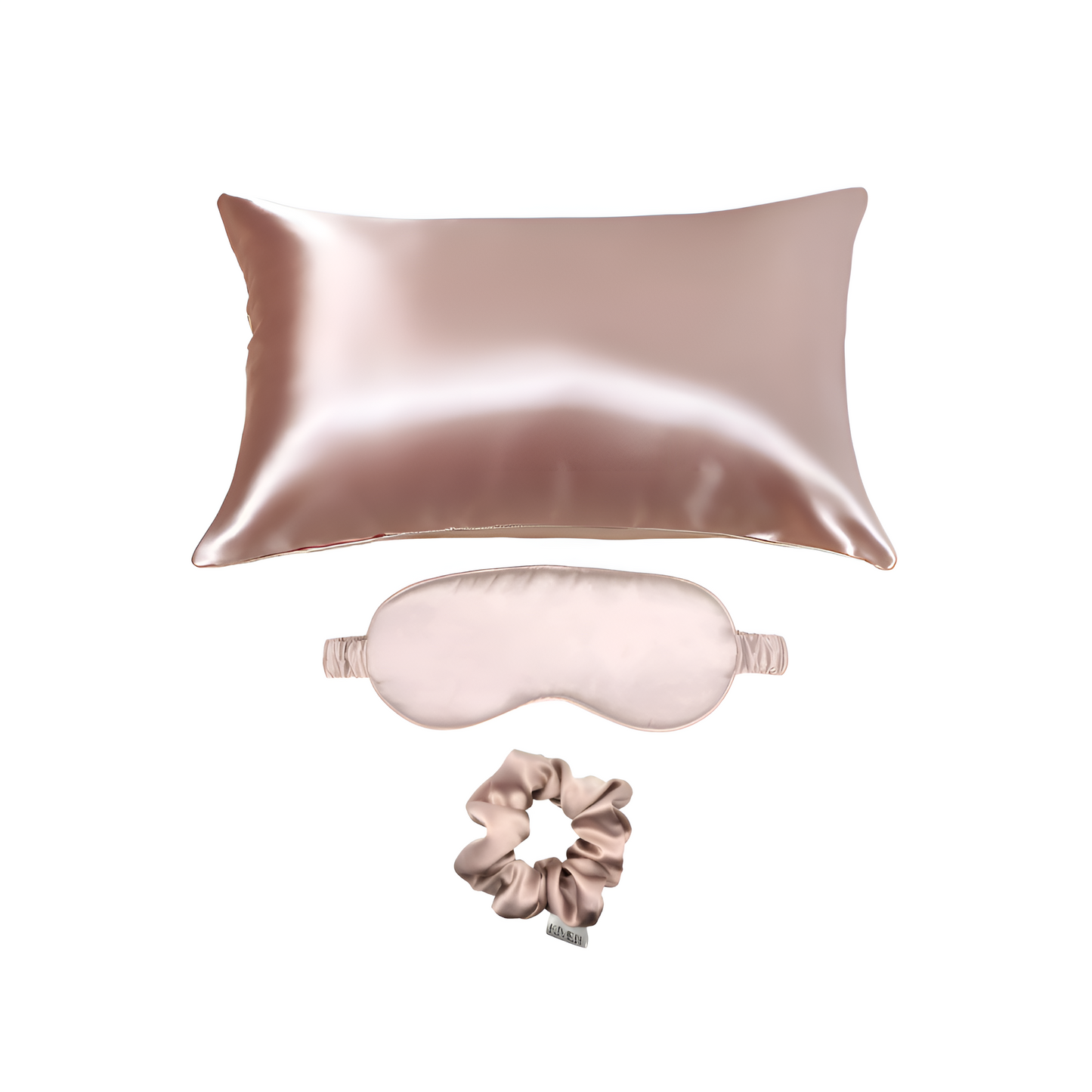 Kivien Silk TRIO šilkinis pagalvės užvalkalas + miego akių kaukė + plaukų gumytė „Lychee Pink”