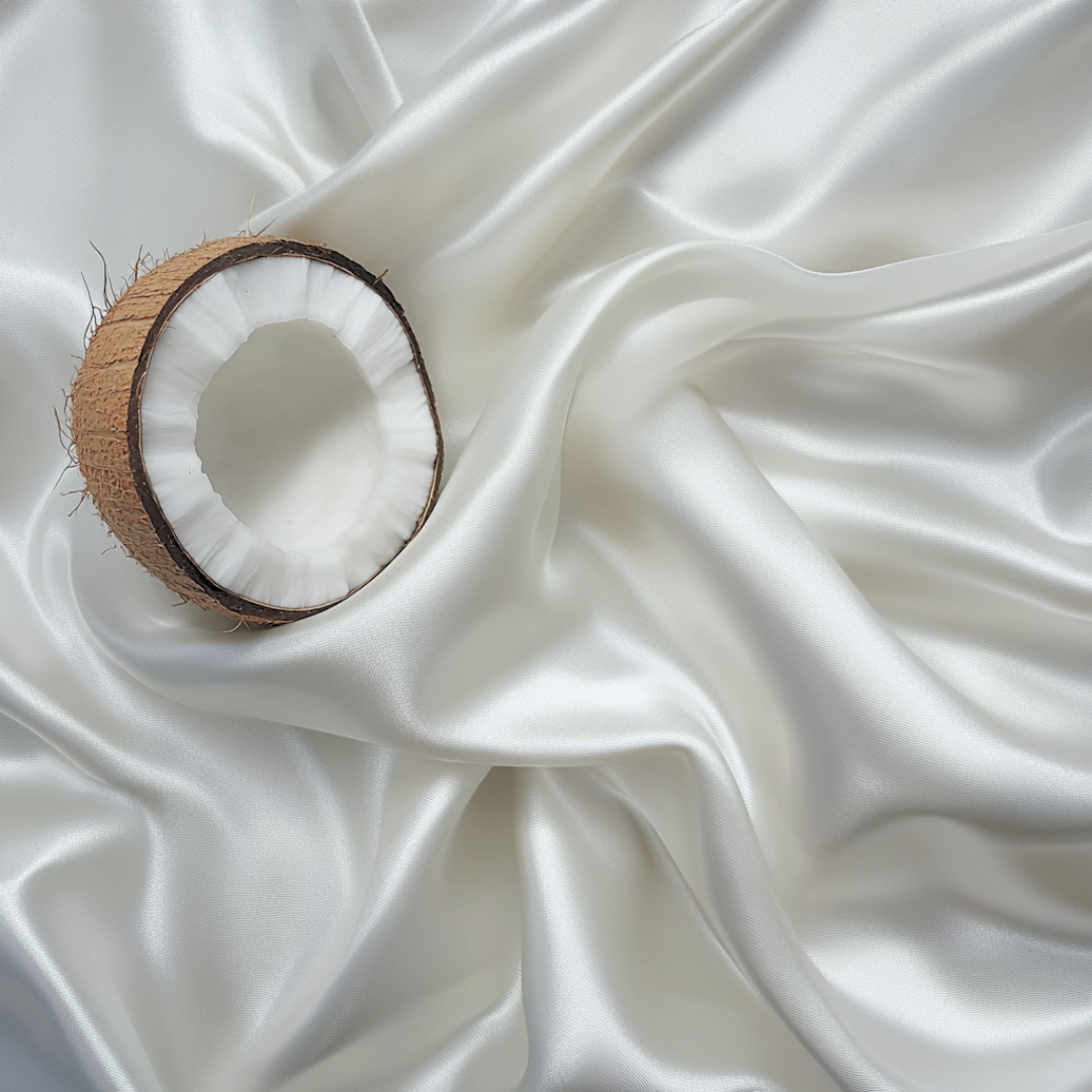 Kivien Silk TRIO šilkinis pagalvės užvalkalas + miego akių kaukė + plaukų gumytė „Coconut White”